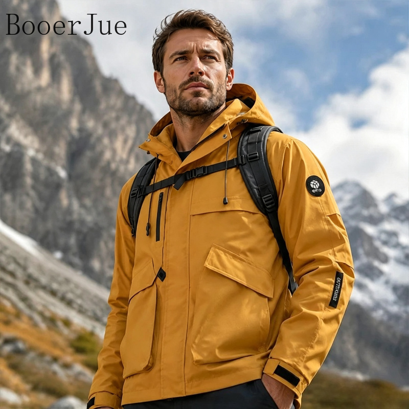 Outdoor Camping Jacket - Męska wodoodporna kurtka trekkingowa z kapturem,