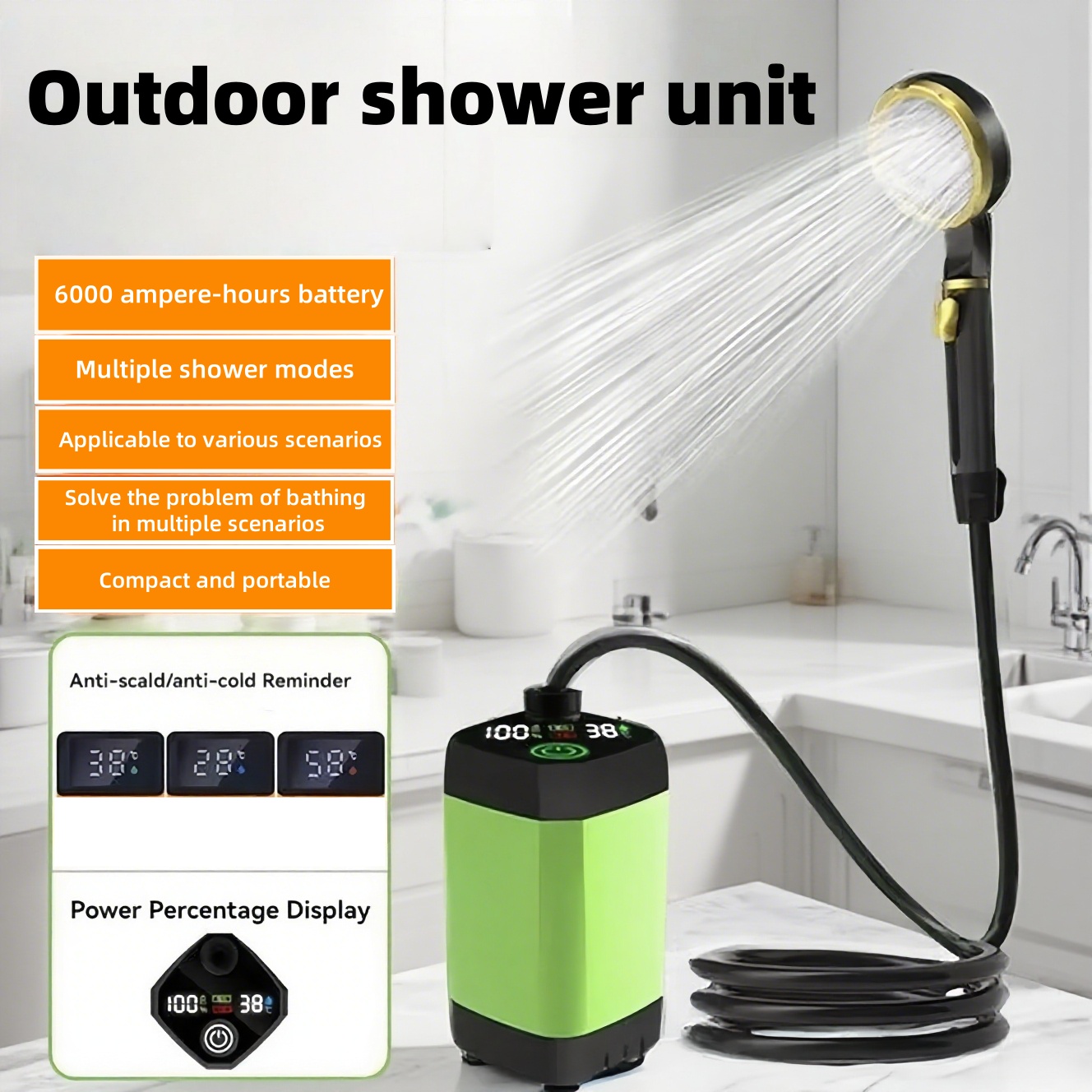 Outdoor Camping Gear - Przenośny elektryczny prysznic zewnętrzny z długą
