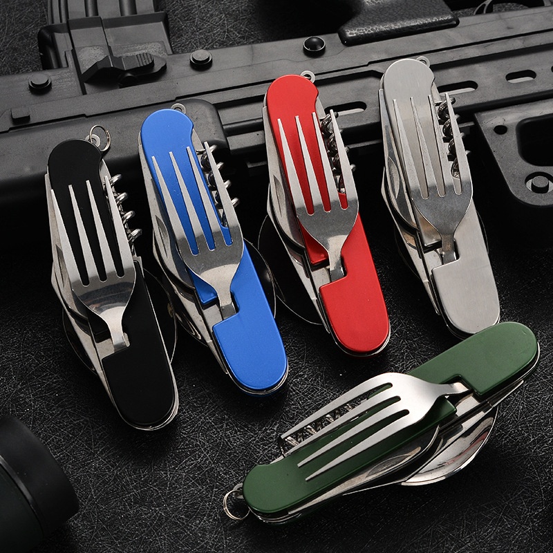 Outdoor Camping Utensils - Składana zastawa stołowa 4 w 1,